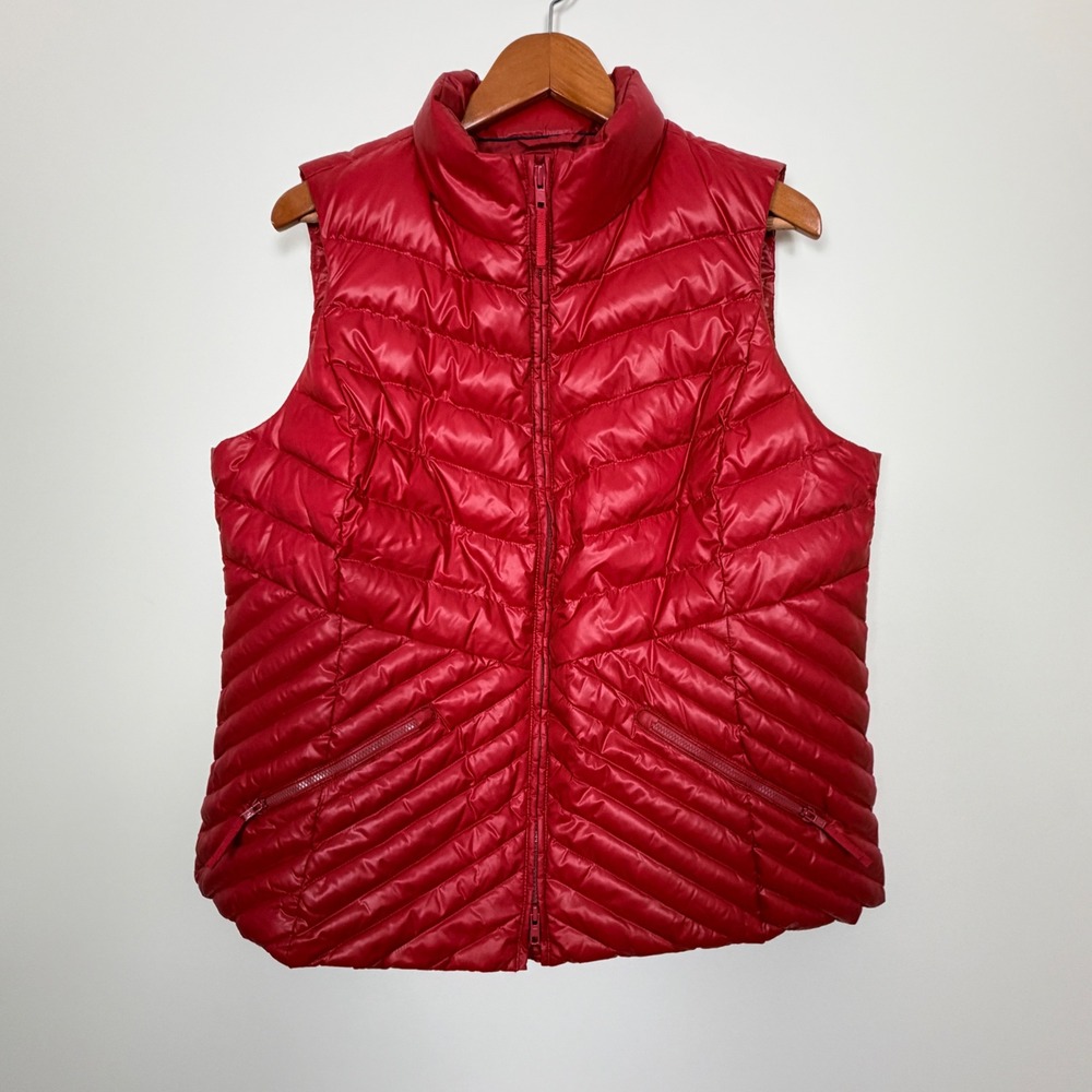 Talbots Woman 1X Red Down Puffer Vest Chevron Quilted Zip Pockets
